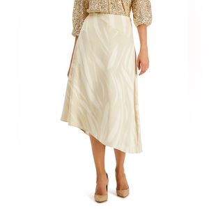 Like NEW.! ALFANI Womens Beige Zippered Asymmetric Hem Printed Midi - A-Line